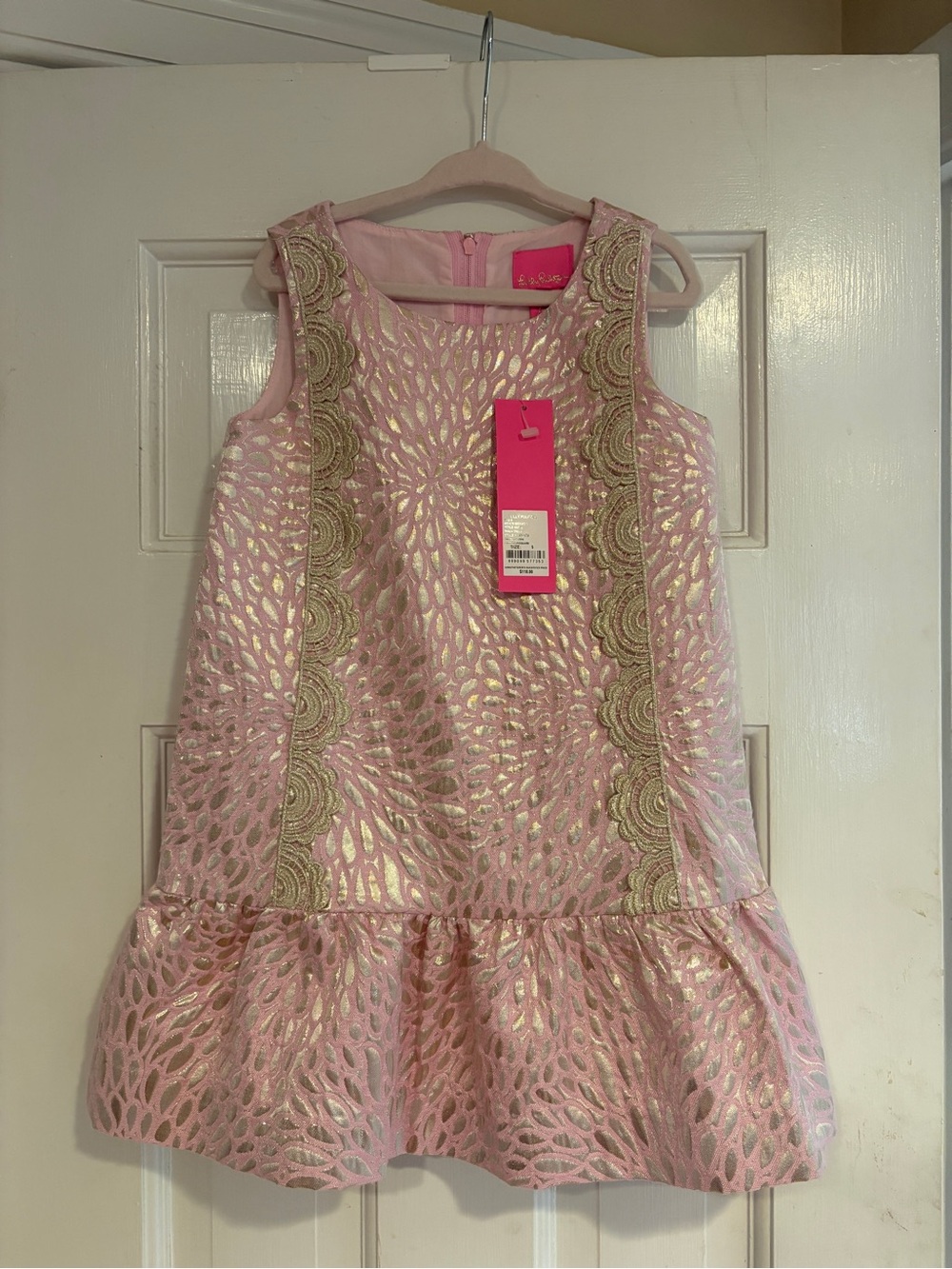 Lilly Pulitzer Pink and Gold Metallic Lace Dress